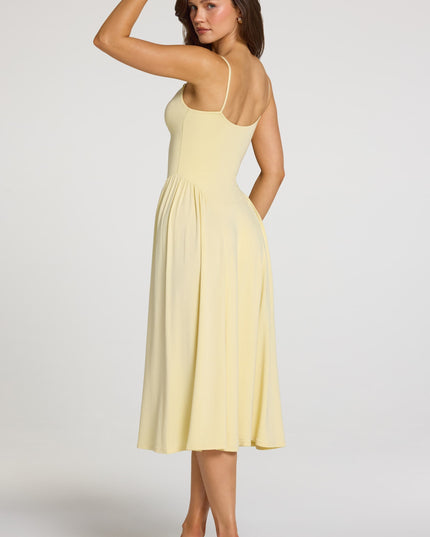 Pastel Yellow Modal Lace-Trim Midaxi Dress