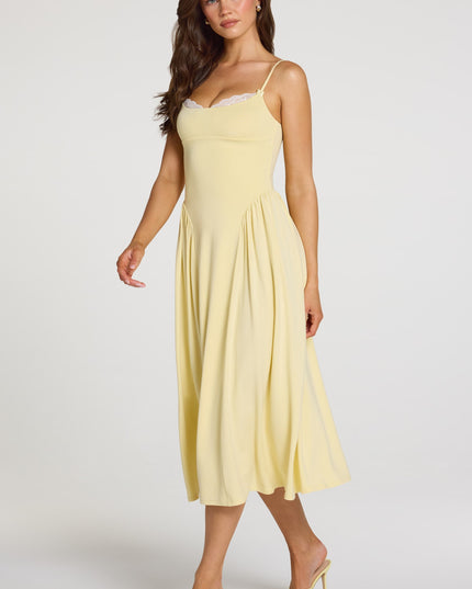 Pastel Yellow Modal Lace-Trim Midaxi Dress