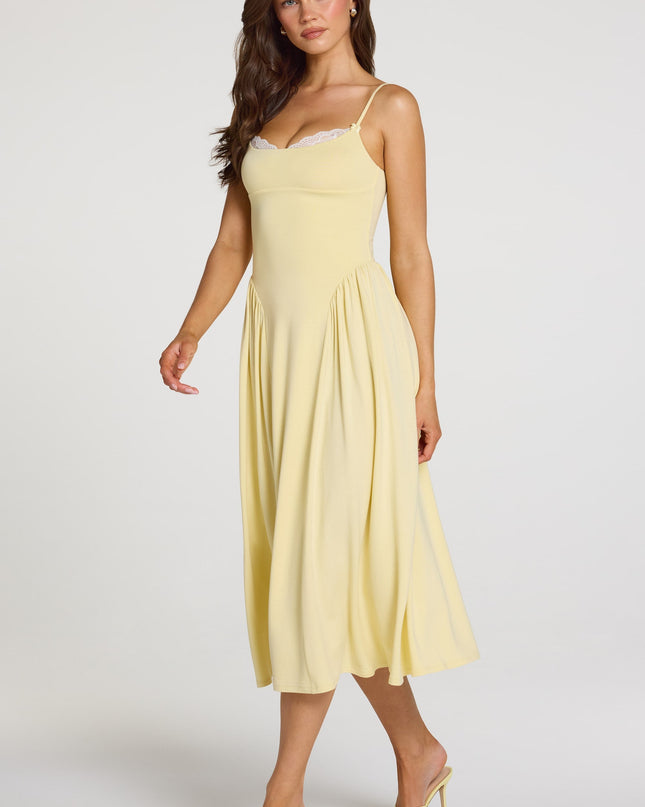 Pastel Yellow Modal Lace-Trim Midaxi Dress