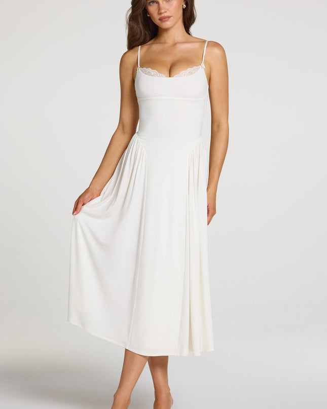 White Modal Lace-Trim Midaxi Dress