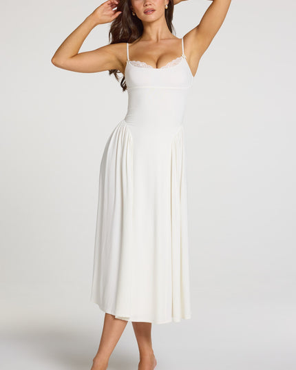 White Modal Lace-Trim Midaxi Dress