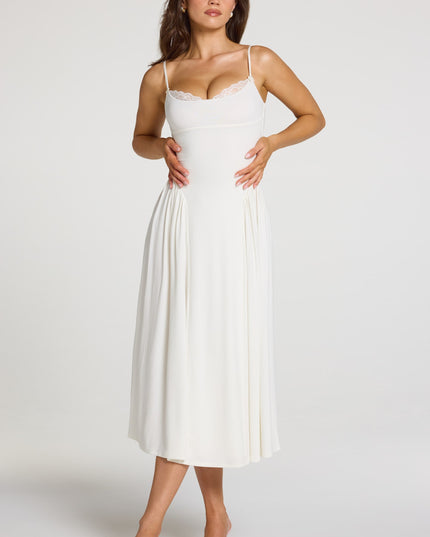 White Modal Lace-Trim Midaxi Dress
