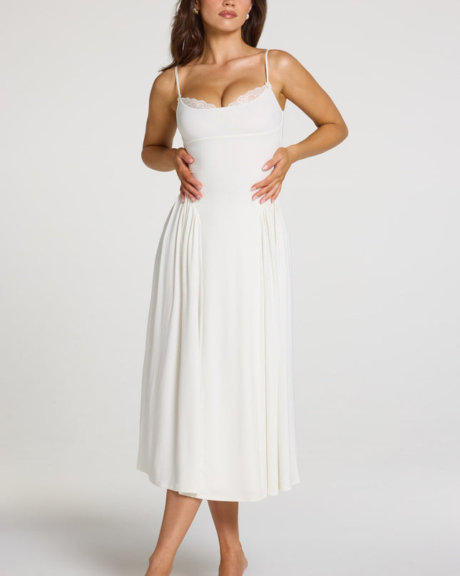 White Modal Lace-Trim Midaxi Dress