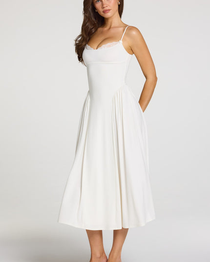 White Modal Lace-Trim Midaxi Dress