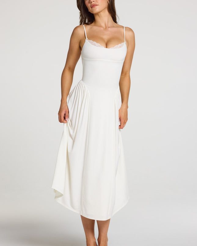 White Modal Lace-Trim Midaxi Dress