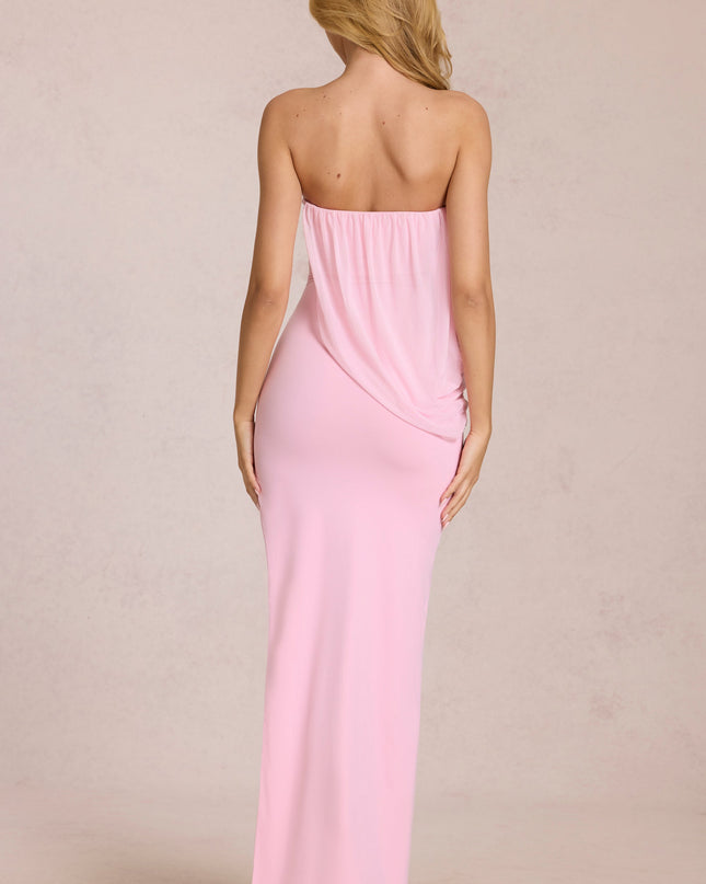 Blossom Pink Bandeau Draped Maxi Dress