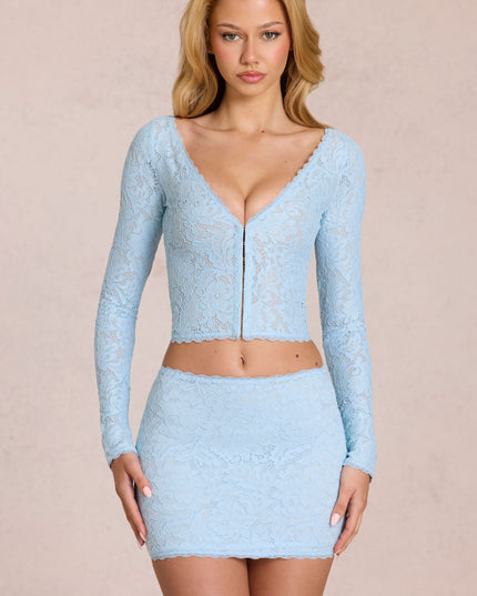 Powder Blue Lace Plunge Cardigan