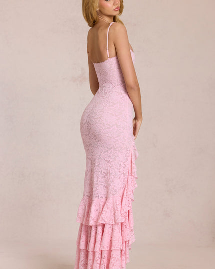 Blossom Pink Lace Ruffle Maxi Dress