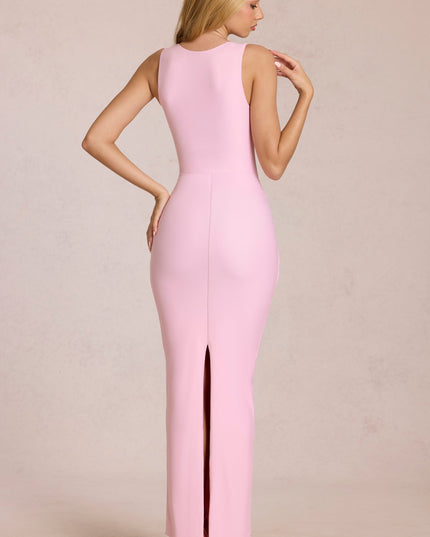 Blossom Pink Square-Neck Tie-Gather Maxi Dress