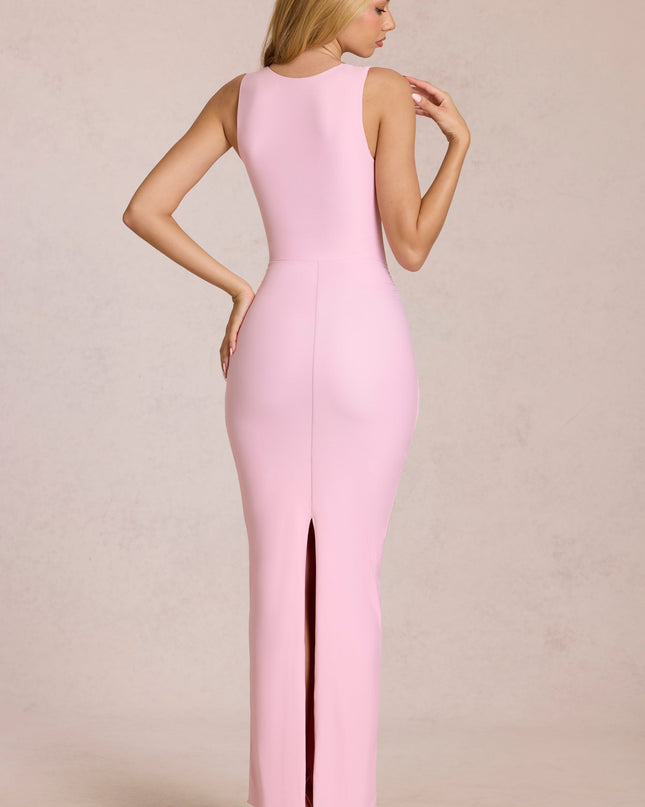 Blossom Pink Square-Neck Tie-Gather Maxi Dress