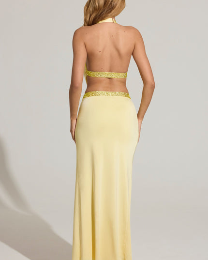 Lemon Yellow Embellished Low-Rise Maxi Skirt