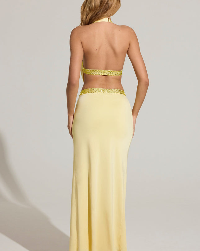 Lemon Yellow Embellished Low-Rise Maxi Skirt
