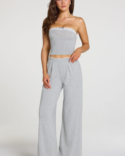 Grey Marl Modal Mid-Rise Wide-Leg Trousers