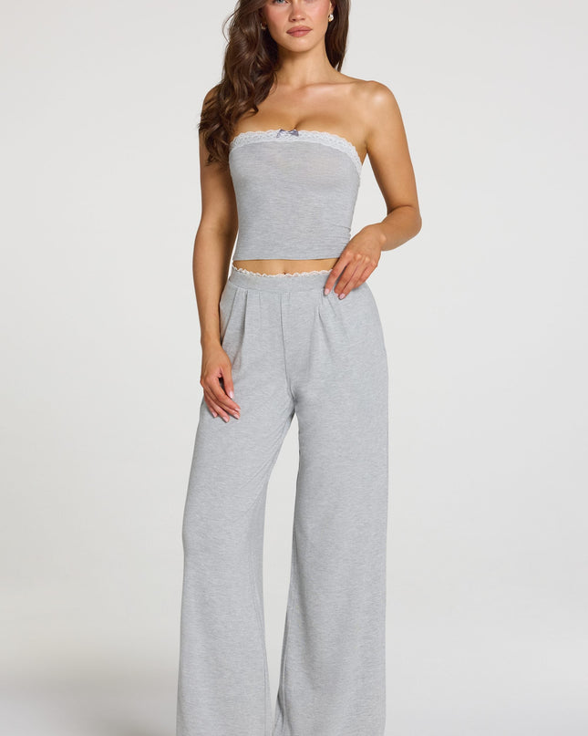 Grey Marl Modal Mid-Rise Wide-Leg Trousers