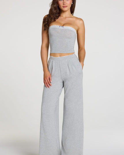 Grey Marl Modal Mid-Rise Wide-Leg Trousers