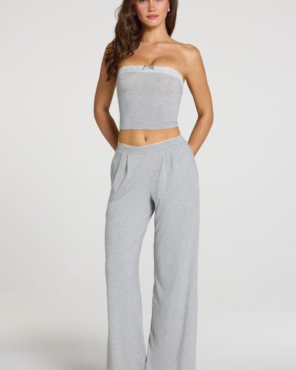 Grey Marl Modal Mid-Rise Wide-Leg Trousers