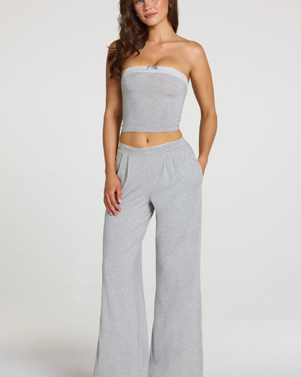 Grey Marl Modal Mid-Rise Wide-Leg Trousers