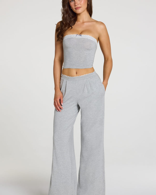 Grey Marl Modal Mid-Rise Wide-Leg Trousers