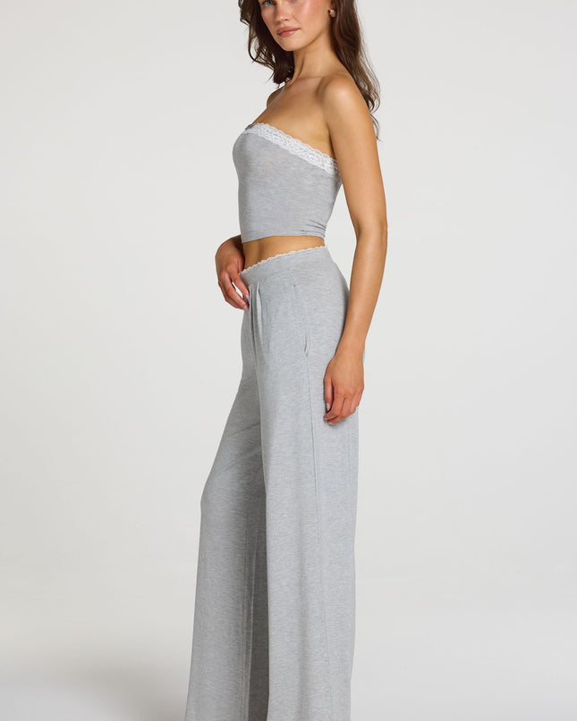 Grey Marl Modal Mid-Rise Wide-Leg Trousers