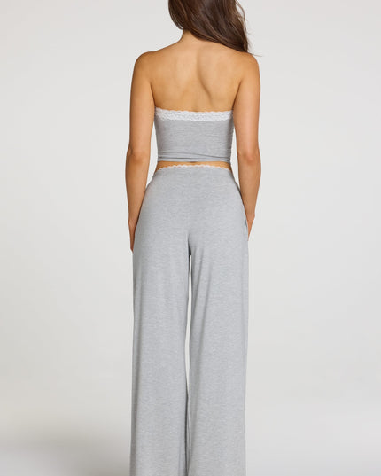 Grey Marl Modal Mid-Rise Wide-Leg Trousers
