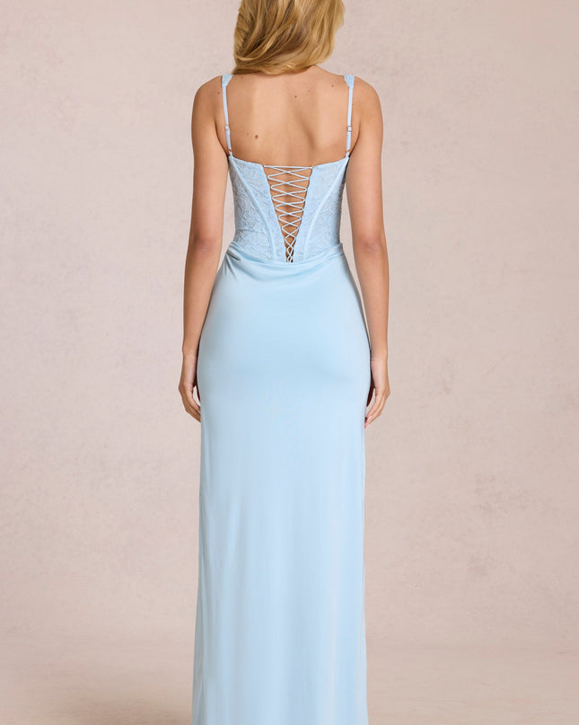 Powder Blue Lace Corset Maxi Dress