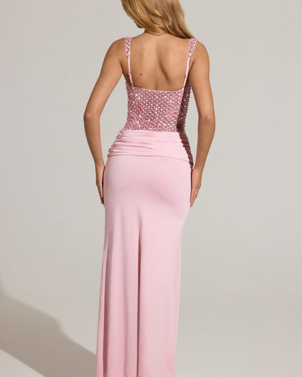 Blush Pink Embellished Corset Maxi Dress