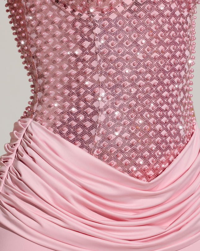 Blush Pink Embellished Corset Maxi Dress