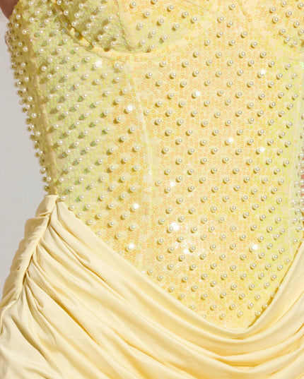 Lemon Yellow Embellished Corset Mini Dress