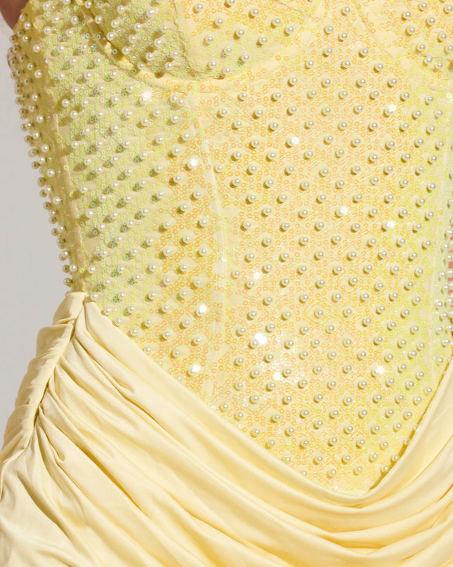 Lemon Yellow Embellished Corset Mini Dress