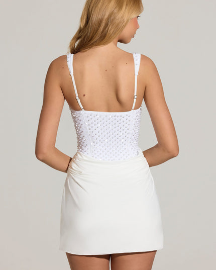White Embellished Corset Mini Dress