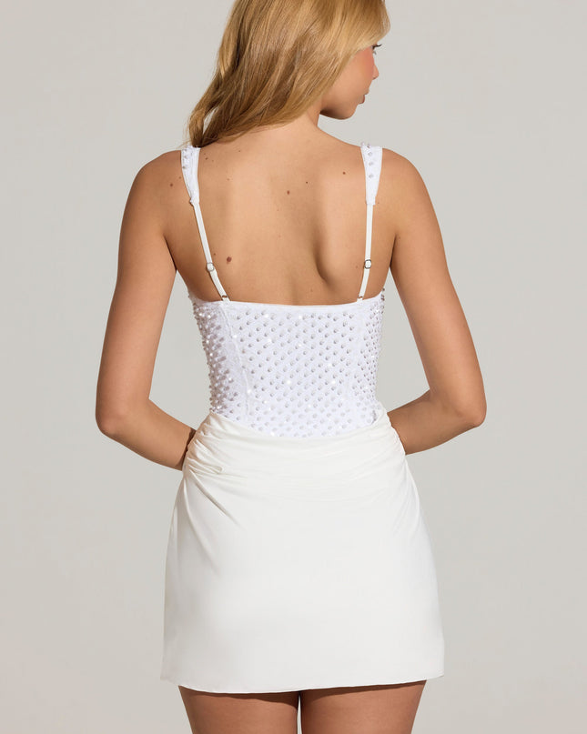 White Embellished Corset Mini Dress