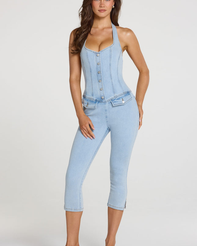 Light Denim Denim Capri Jumpsuit