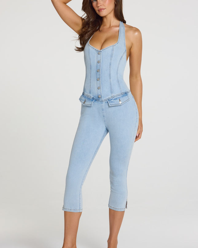 Light Denim Denim Capri Jumpsuit