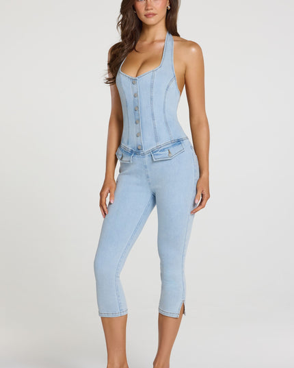 Light Denim Denim Capri Jumpsuit
