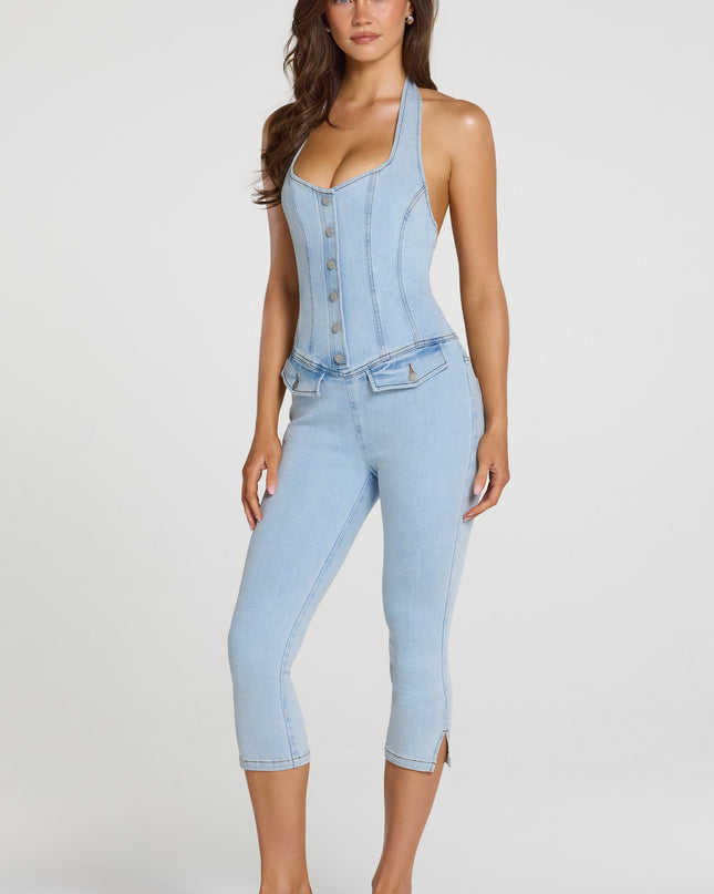 Light Denim Denim Capri Jumpsuit