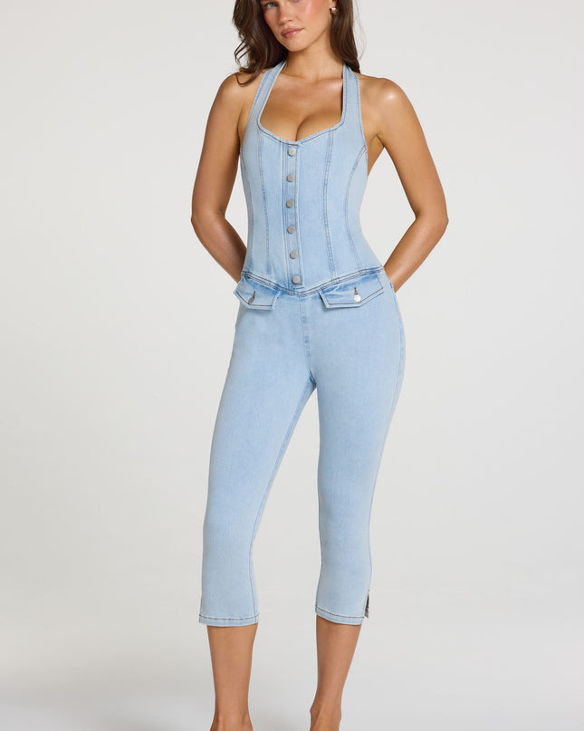 Light Denim Denim Capri Jumpsuit