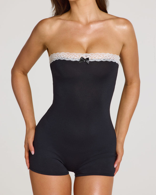 Black Modal Lace-Trim Playsuit