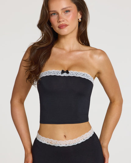 Black Modal Lace-Trim Bandeau Top