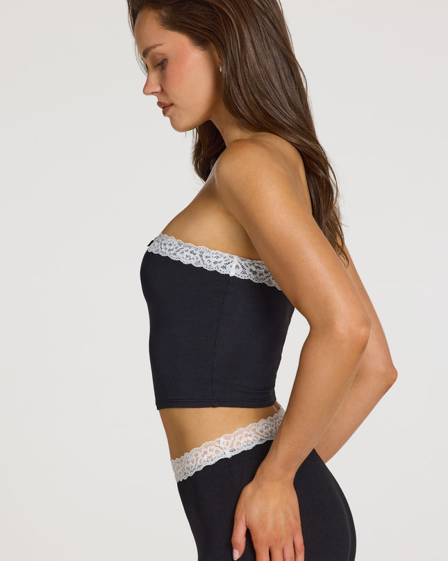 Black Modal Lace-Trim Bandeau Top
