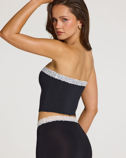 Black Modal Lace-Trim Bandeau Top