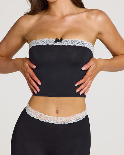 Black Modal Lace-Trim Bandeau Top