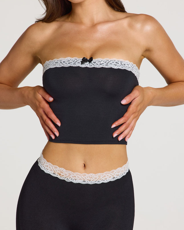 Black Modal Lace-Trim Bandeau Top