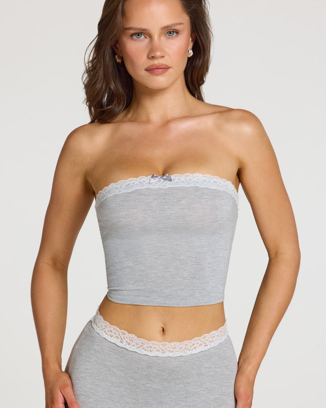 Grey Marl Modal Lace-Trim Bandeau Top