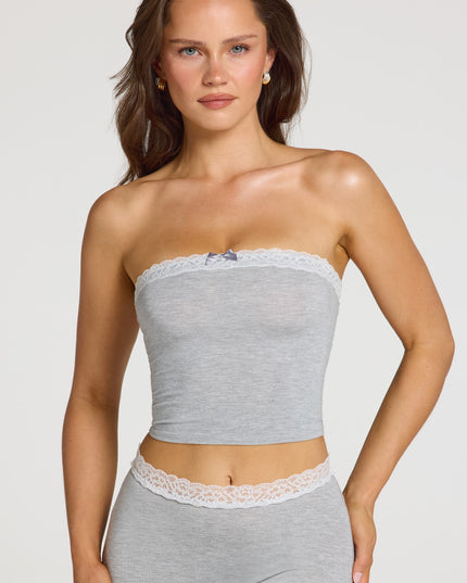 Grey Marl Modal Lace-Trim Bandeau Top