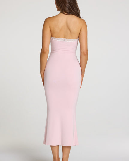 Baby Pink Modal Lace-Trim Midaxi Dress