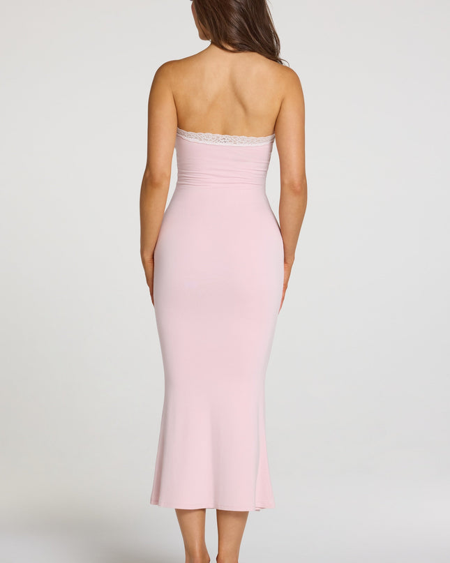 Baby Pink Modal Lace-Trim Midaxi Dress