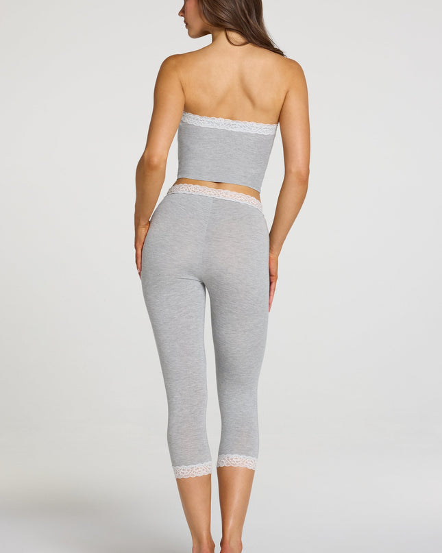 Grey Marl Modal Lace-Trim Mid-Rise Capri Leggings