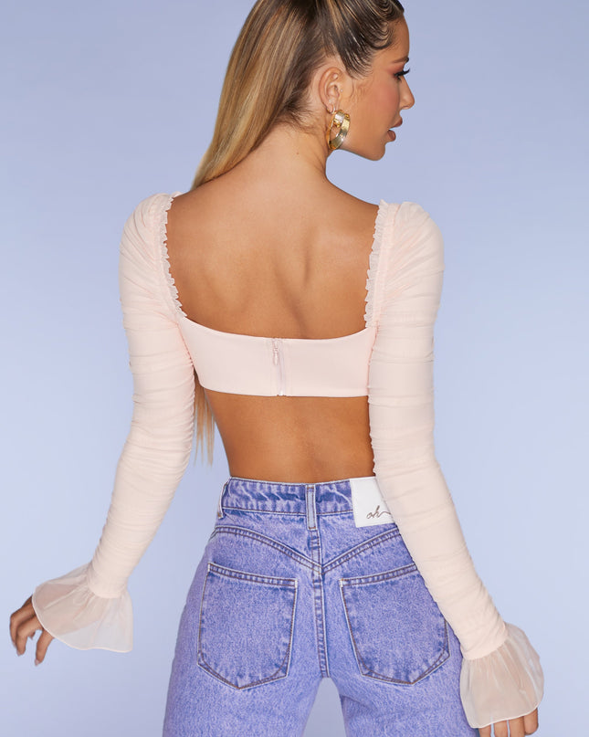 Blush Long Sleeve Ruched Crop Top