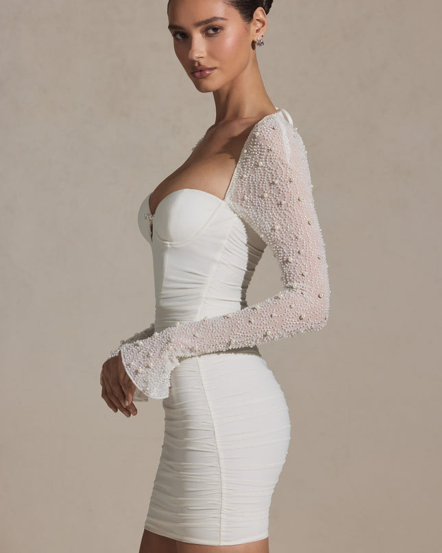 Snow Embellished Long-Sleeve Mini Dress