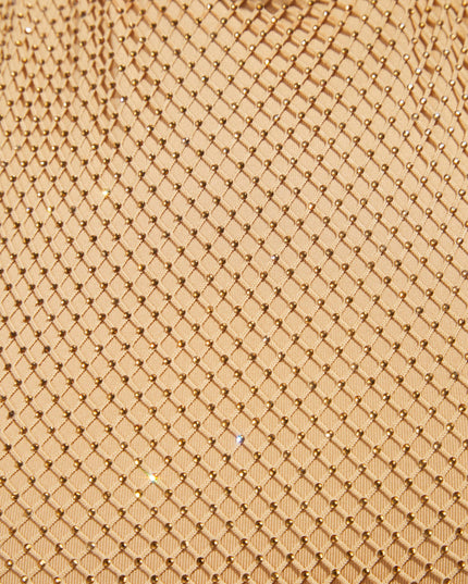 Beige Rhinestone Cut Out Mini Dress